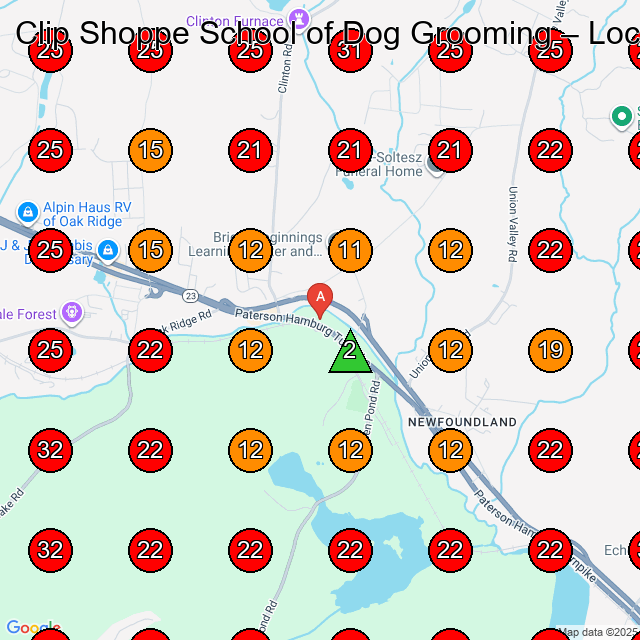 Clip Shoppe School of Dog Grooming GeoGrid visibility map for Pet Groomer in Riverdale